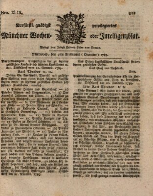 Kurfürstlich gnädigst privilegirte Münchner-Zeitung (Süddeutsche Presse) Mittwoch 9. Dezember 1789