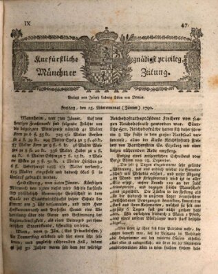 Kurfürstlich gnädigst privilegirte Münchner-Zeitung (Süddeutsche Presse) Freitag 15. Januar 1790