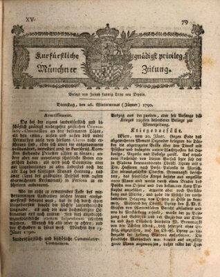 Kurfürstlich gnädigst privilegirte Münchner-Zeitung (Süddeutsche Presse) Dienstag 26. Januar 1790