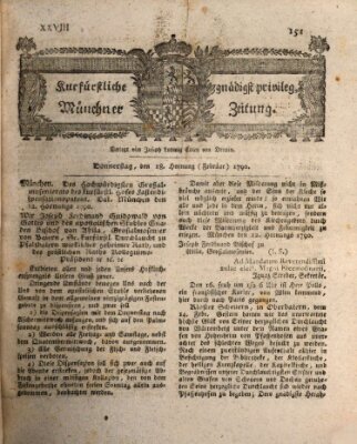 Kurfürstlich gnädigst privilegirte Münchner-Zeitung (Süddeutsche Presse) Donnerstag 18. Februar 1790