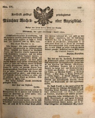 Kurfürstlich gnädigst privilegirte Münchner-Zeitung (Süddeutsche Presse) Mittwoch 14. April 1790