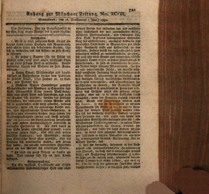 Kurfürstlich gnädigst privilegirte Münchner-Zeitung (Süddeutsche Presse) Samstag 26. Juni 1790