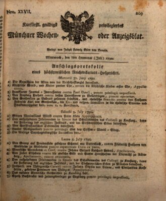 Kurfürstlich gnädigst privilegirte Münchner-Zeitung (Süddeutsche Presse) Mittwoch 7. Juli 1790