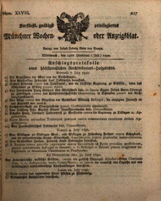 Kurfürstlich gnädigst privilegirte Münchner-Zeitung (Süddeutsche Presse) Mittwoch 14. Juli 1790