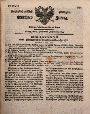 Kurfürstlich gnädigst privilegirte Münchner-Zeitung (Süddeutsche Presse) Freitag 3. September 1790