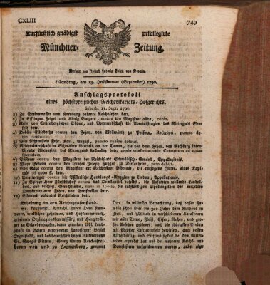 Kurfürstlich gnädigst privilegirte Münchner-Zeitung (Süddeutsche Presse) Montag 13. September 1790