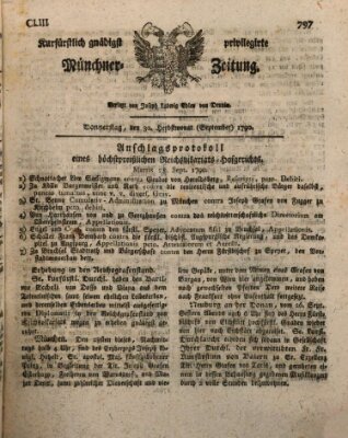 Kurfürstlich gnädigst privilegirte Münchner-Zeitung (Süddeutsche Presse) Donnerstag 30. September 1790