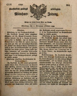 Kurfürstlich gnädigst privilegirte Münchner-Zeitung (Süddeutsche Presse) Montag 11. Oktober 1790