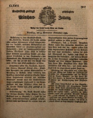 Kurfürstlich gnädigst privilegirte Münchner-Zeitung (Süddeutsche Presse) Dienstag 9. November 1790
