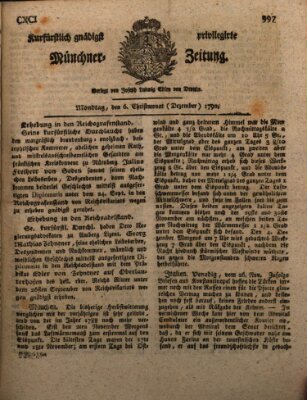 Kurfürstlich gnädigst privilegirte Münchner-Zeitung (Süddeutsche Presse) Montag 6. Dezember 1790