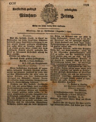 Kurfürstlich gnädigst privilegirte Münchner-Zeitung (Süddeutsche Presse) Montag 27. Dezember 1790