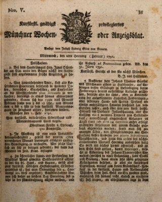 Kurfürstlich gnädigst privilegirte Münchner-Zeitung (Süddeutsche Presse) Mittwoch 2. Februar 1791
