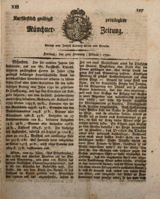 Kurfürstlich gnädigst privilegirte Münchner-Zeitung (Süddeutsche Presse) Freitag 4. Februar 1791