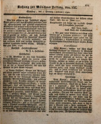 Kurfürstlich gnädigst privilegirte Münchner-Zeitung (Süddeutsche Presse) Samstag 5. Februar 1791