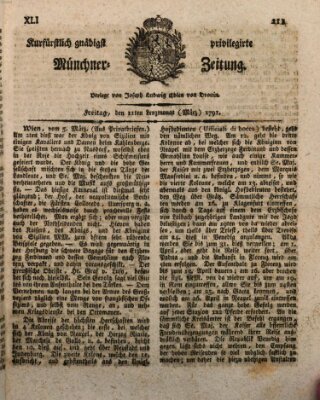 Kurfürstlich gnädigst privilegirte Münchner-Zeitung (Süddeutsche Presse) Freitag 11. März 1791