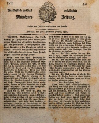 Kurfürstlich gnädigst privilegirte Münchner-Zeitung (Süddeutsche Presse) Freitag 8. April 1791