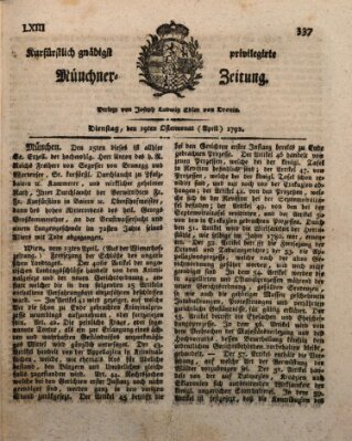 Kurfürstlich gnädigst privilegirte Münchner-Zeitung (Süddeutsche Presse) Dienstag 19. April 1791