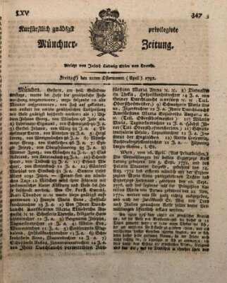 Kurfürstlich gnädigst privilegirte Münchner-Zeitung (Süddeutsche Presse) Freitag 22. April 1791
