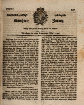 Kurfürstlich gnädigst privilegirte Münchner-Zeitung (Süddeutsche Presse) Dienstag 24. Mai 1791