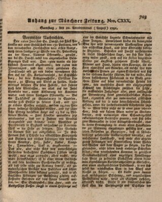 Kurfürstlich gnädigst privilegirte Münchner-Zeitung (Süddeutsche Presse) Samstag 20. August 1791