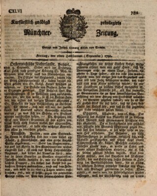 Kurfürstlich gnädigst privilegirte Münchner-Zeitung (Süddeutsche Presse) Freitag 16. September 1791