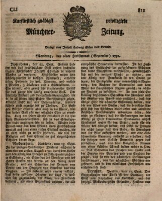 Kurfürstlich gnädigst privilegirte Münchner-Zeitung (Süddeutsche Presse) Montag 26. September 1791