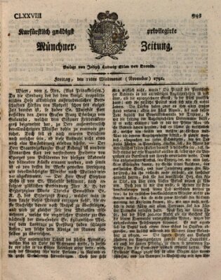Kurfürstlich gnädigst privilegirte Münchner-Zeitung (Süddeutsche Presse) Freitag 11. November 1791