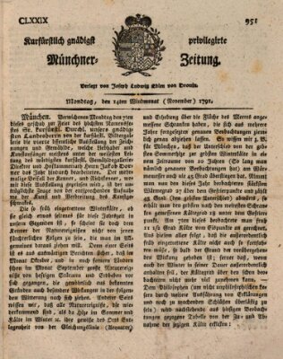 Kurfürstlich gnädigst privilegirte Münchner-Zeitung (Süddeutsche Presse) Montag 14. November 1791