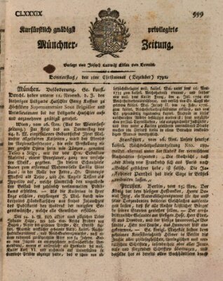 Kurfürstlich gnädigst privilegirte Münchner-Zeitung (Süddeutsche Presse) Donnerstag 1. Dezember 1791