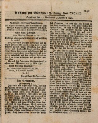 Kurfürstlich gnädigst privilegirte Münchner-Zeitung (Süddeutsche Presse) Samstag 17. Dezember 1791