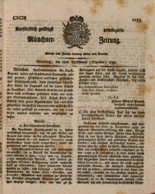 Kurfürstlich gnädigst privilegirte Münchner-Zeitung (Süddeutsche Presse) Montag 19. Dezember 1791