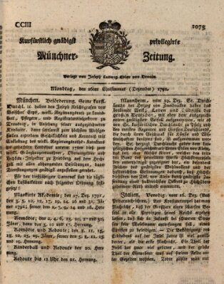 Kurfürstlich gnädigst privilegirte Münchner-Zeitung (Süddeutsche Presse) Montag 26. Dezember 1791