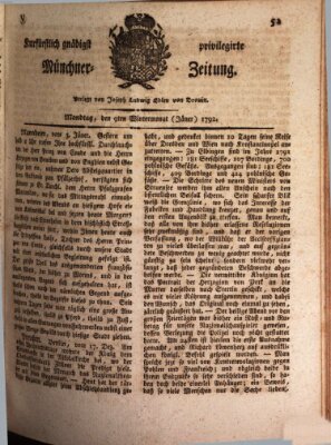 Kurfürstlich gnädigst privilegirte Münchner-Zeitung (Süddeutsche Presse) Montag 9. Januar 1792