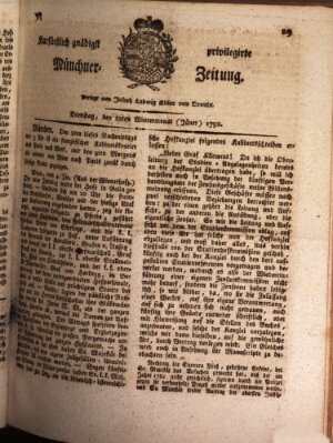Kurfürstlich gnädigst privilegirte Münchner-Zeitung (Süddeutsche Presse) Dienstag 10. Januar 1792