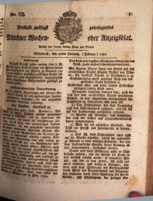 Kurfürstlich gnädigst privilegirte Münchner-Zeitung (Süddeutsche Presse) Mittwoch 22. Februar 1792