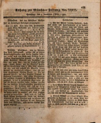 Kurfürstlich gnädigst privilegirte Münchner-Zeitung (Süddeutsche Presse) Samstag 3. März 1792