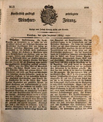Kurfürstlich gnädigst privilegirte Münchner-Zeitung (Süddeutsche Presse) Dienstag 13. März 1792