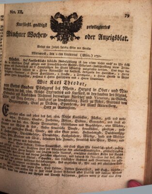 Kurfürstlich gnädigst privilegirte Münchner-Zeitung (Süddeutsche Presse) Mittwoch 21. März 1792