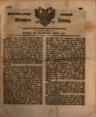 Kurfürstlich gnädigst privilegirte Münchner-Zeitung (Süddeutsche Presse) Dienstag 10. April 1792