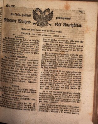 Kurfürstlich gnädigst privilegirte Münchner-Zeitung (Süddeutsche Presse) Mittwoch 11. April 1792