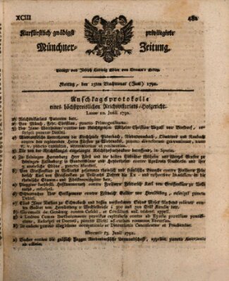 Kurfürstlich gnädigst privilegirte Münchner-Zeitung (Süddeutsche Presse) Freitag 15. Juni 1792