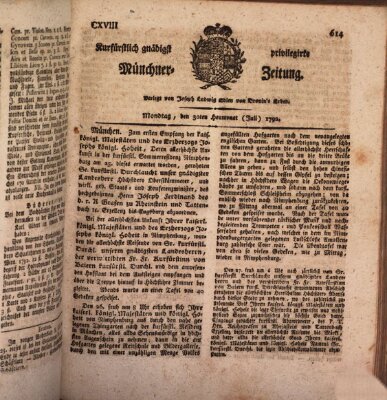Kurfürstlich gnädigst privilegirte Münchner-Zeitung (Süddeutsche Presse) Montag 30. Juli 1792