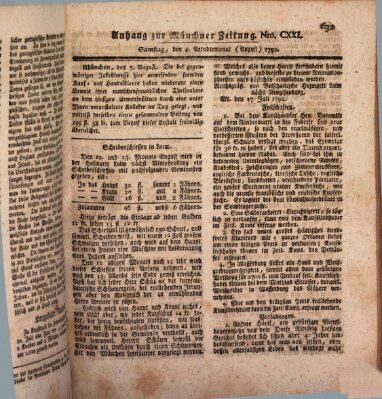 Kurfürstlich gnädigst privilegirte Münchner-Zeitung (Süddeutsche Presse) Samstag 4. August 1792