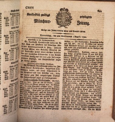 Kurfürstlich gnädigst privilegirte Münchner-Zeitung (Süddeutsche Presse) Donnerstag 9. August 1792