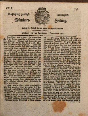 Kurfürstlich gnädigst privilegirte Münchner-Zeitung (Süddeutsche Presse) Freitag 7. September 1792