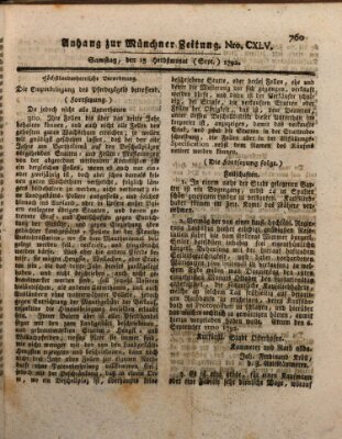 Kurfürstlich gnädigst privilegirte Münchner-Zeitung (Süddeutsche Presse) Samstag 15. September 1792
