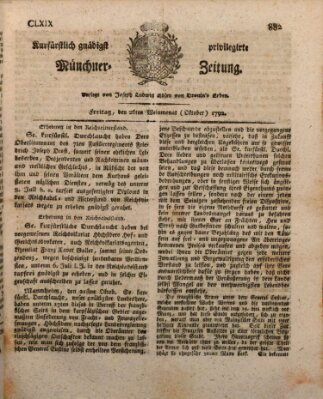 Kurfürstlich gnädigst privilegirte Münchner-Zeitung (Süddeutsche Presse) Freitag 26. Oktober 1792