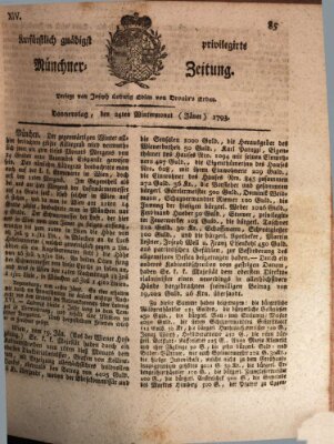 Kurfürstlich gnädigst privilegirte Münchner-Zeitung (Süddeutsche Presse) Donnerstag 24. Januar 1793