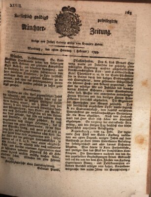 Kurfürstlich gnädigst privilegirte Münchner-Zeitung (Süddeutsche Presse) Montag 18. Februar 1793
