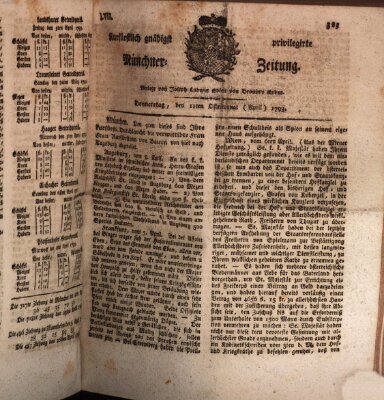 Kurfürstlich gnädigst privilegirte Münchner-Zeitung (Süddeutsche Presse) Donnerstag 11. April 1793